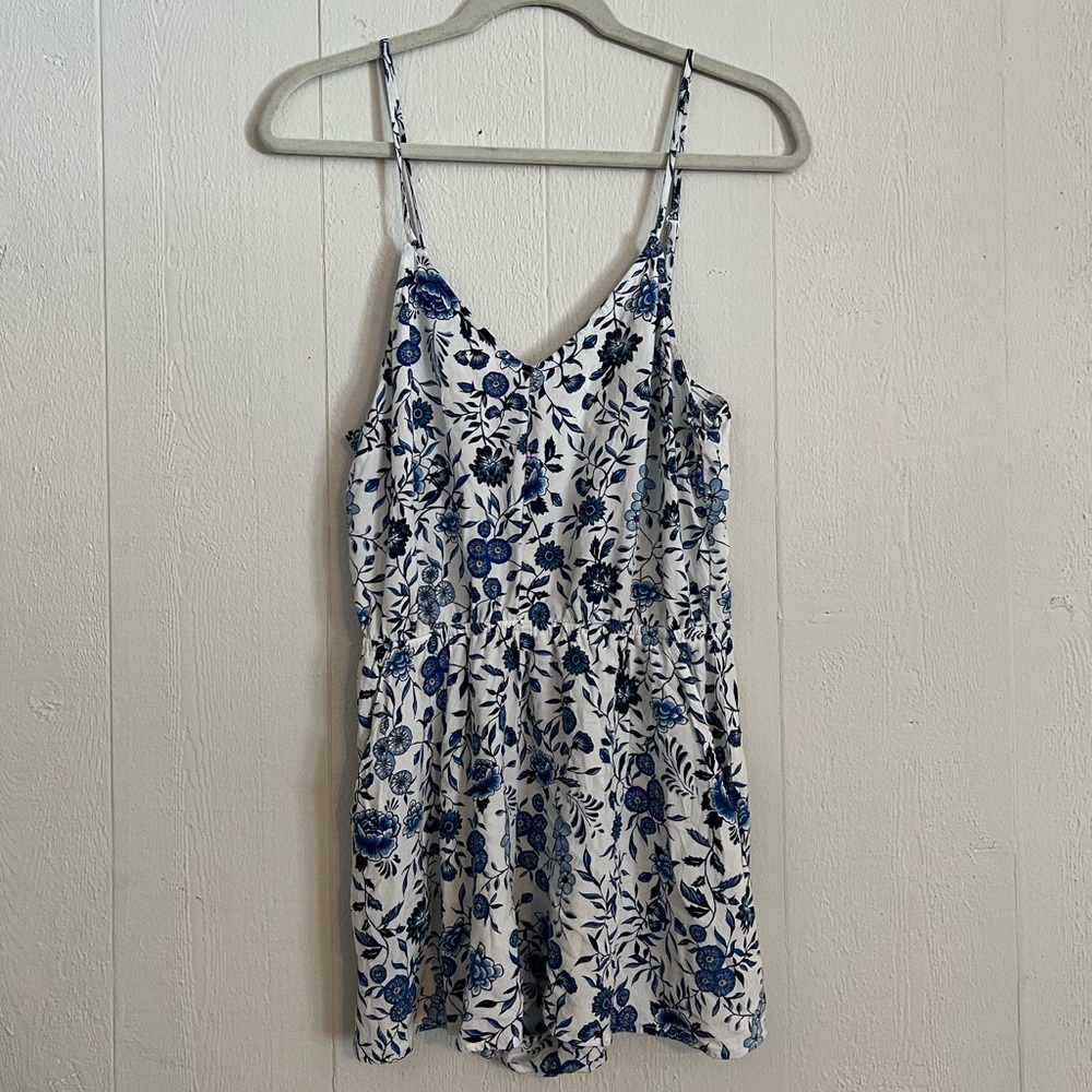 White and blue floral romper!